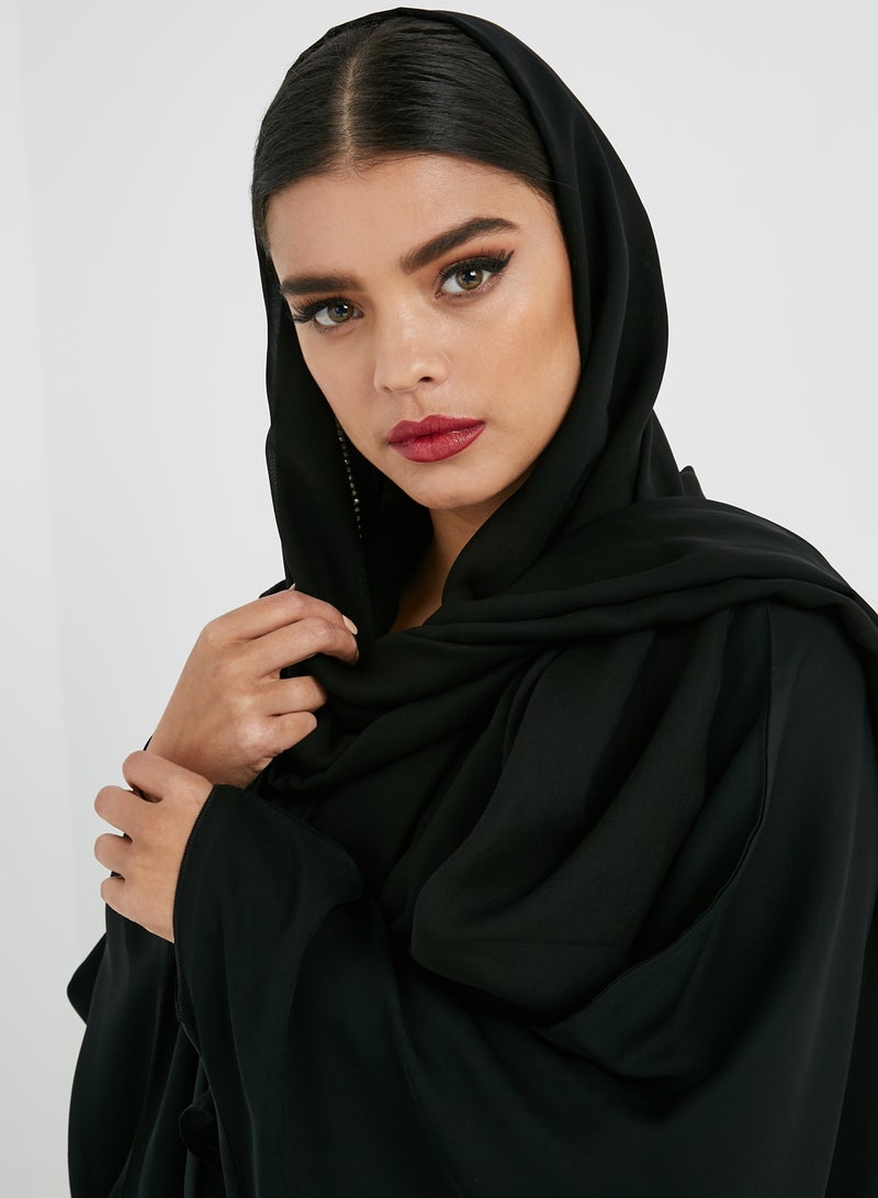 Malikah Collection - Peplum Pleat Abaya Black - Image 1