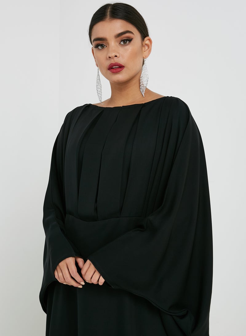 Malikah Collection - Peplum Pleat Abaya Black - Image 1