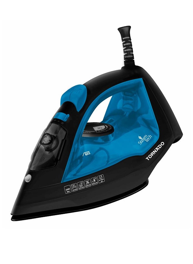 TORNADO Steam Iron 2200 Watt With Water Spray and Ceramic Non-Stick Soleplate TST-2200 black/blue