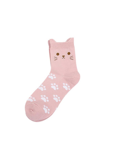 Lovely Candy Color Cartoon Cat Paw Print Women Cotton Soft Warm Short Socks