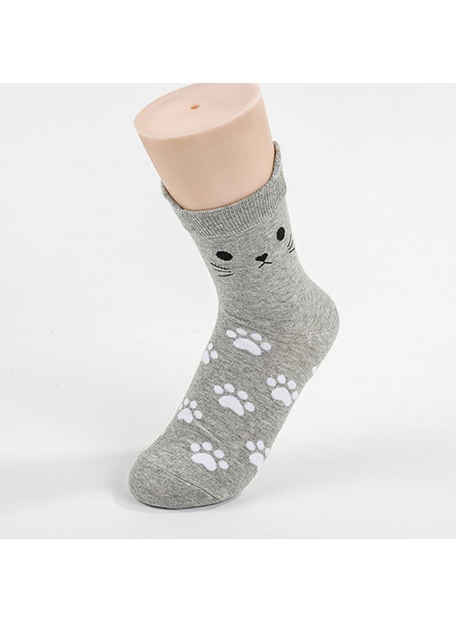 Bluelans - Lovely Candy Color Cartoon Cat Paw Print Women Cotton Soft Warm Short Socks - Image 1