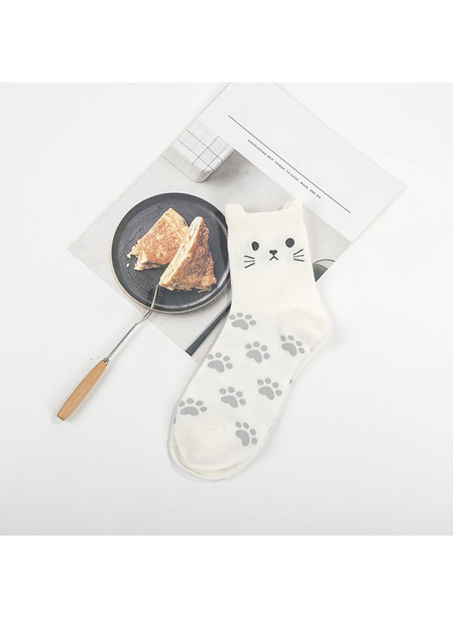 Bluelans - Lovely Candy Color Cartoon Cat Paw Print Women Cotton Soft Warm Short Socks - Image 1