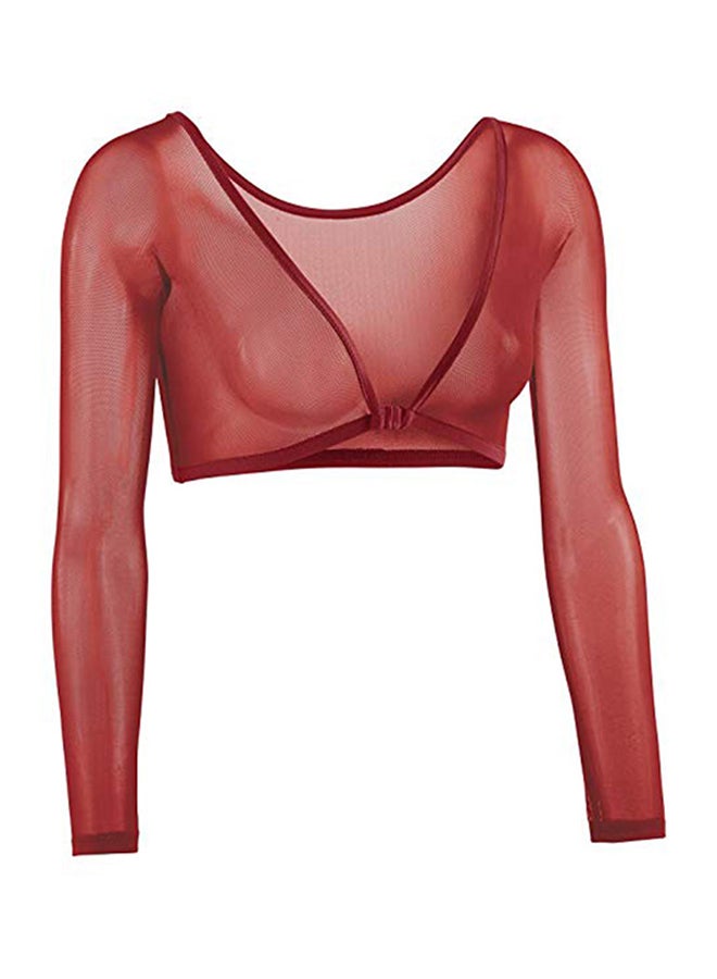 Both Side Wear Sheer Seamless Arm Shaper Crop Top Red - Image 1
