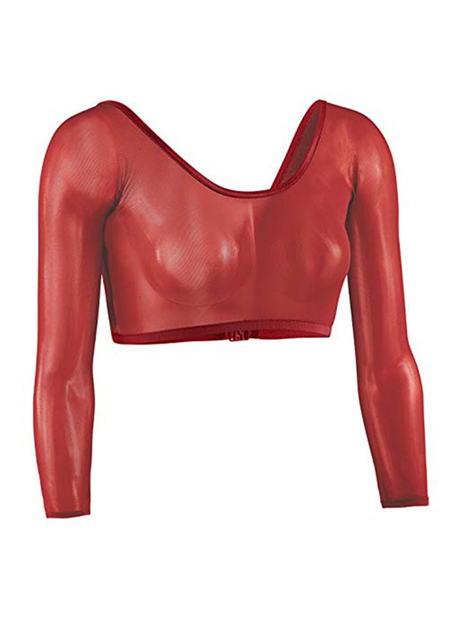 Both Side Wear Sheer Seamless Arm Shaper Crop Top Red - Image 2