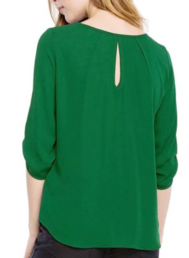 Round Neck Short Sleeve Chiffon Casual Shirt Green  - Image 2