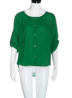 Round Neck Short Sleeve Chiffon Casual Shirt Green - v1558346723/N25824643V_3