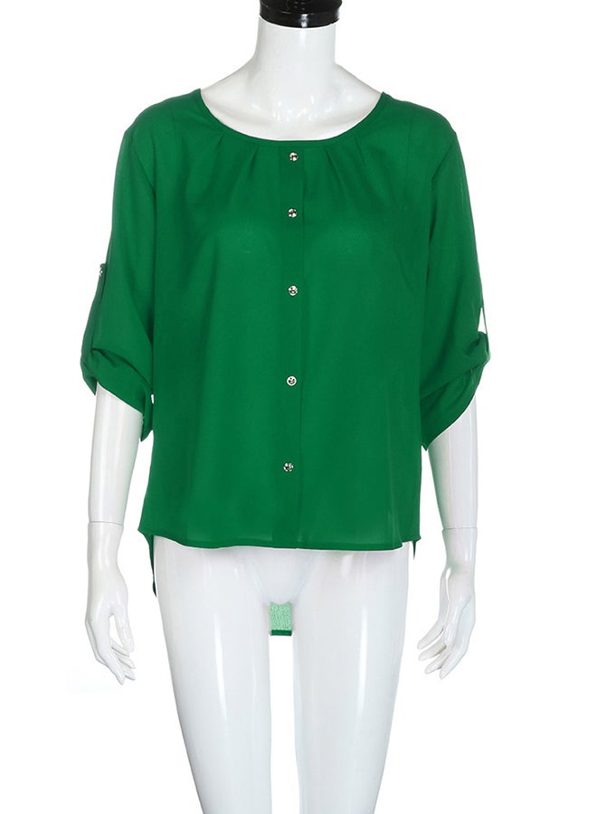 Round Neck Short Sleeve Chiffon Casual Shirt Green  - Image 3