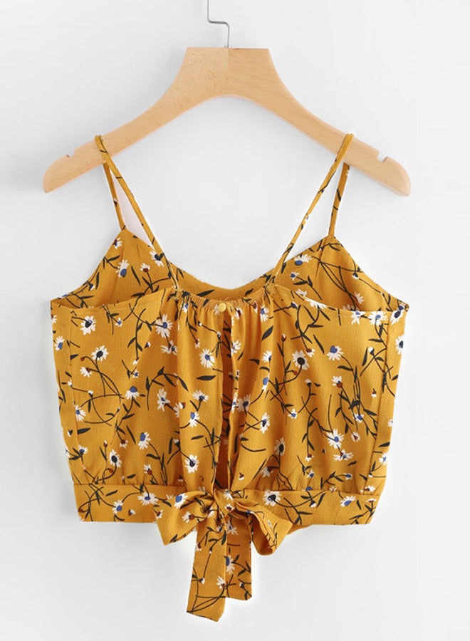 Self Tie Back Floral Print Cami Top Yellow - Image 2