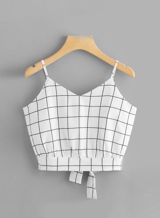 Self Tie Back Plaid Cami Top White/Black - Image 1