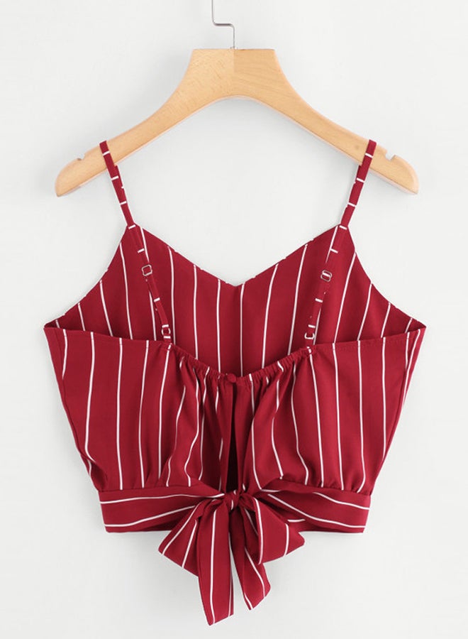 Self Tie Back  Striped  Cami Top Red/White - Image 2