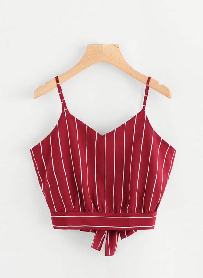 Self Tie Back  Striped  Cami Top Red/White - Image 1