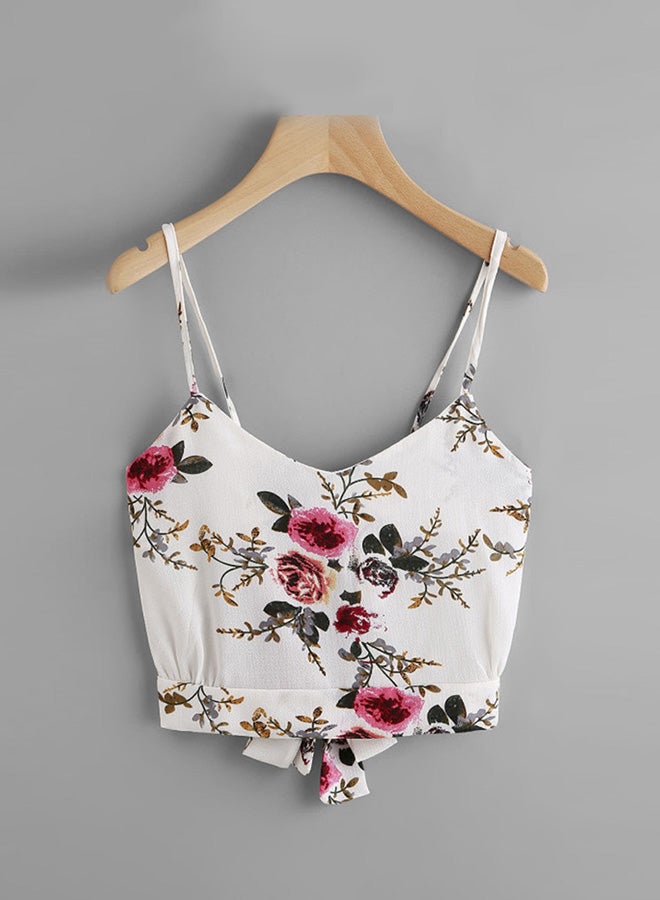 Self Tie Back Floral Print Cami Top White/Pink - Image 1