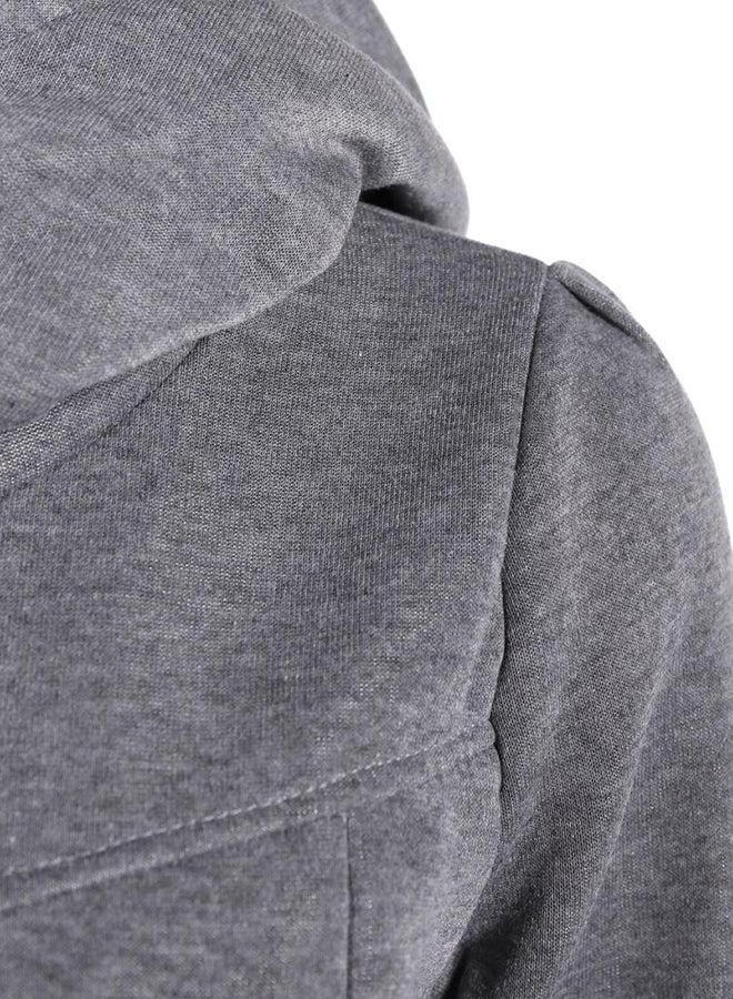 Solid Long Sleeves Hoodie Grey - Image 3