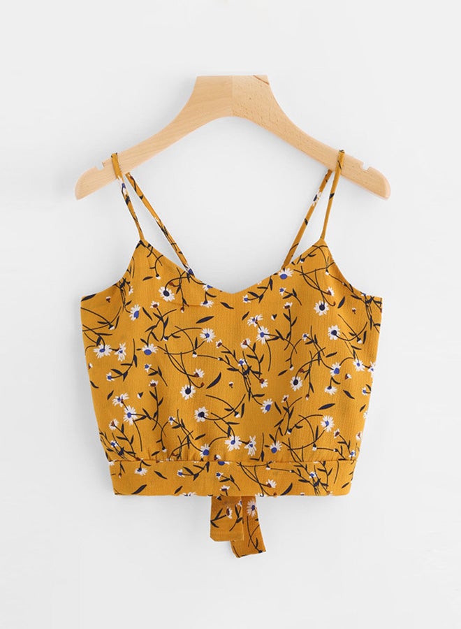 Self Tie Back Floral Print Cami Top Yellow - Image 1