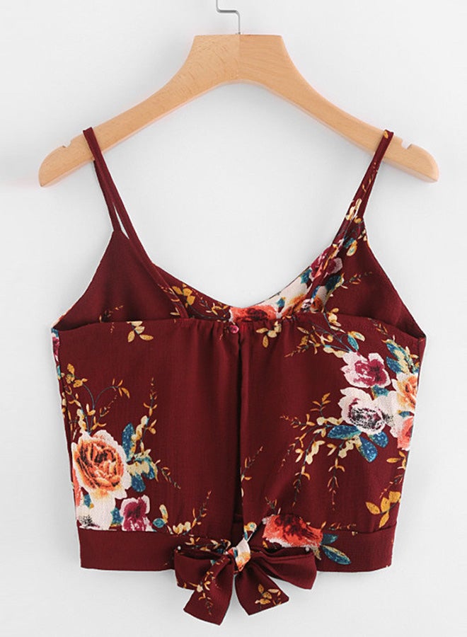 Self Tie Back Floral Print Cami Top Red - Image 2