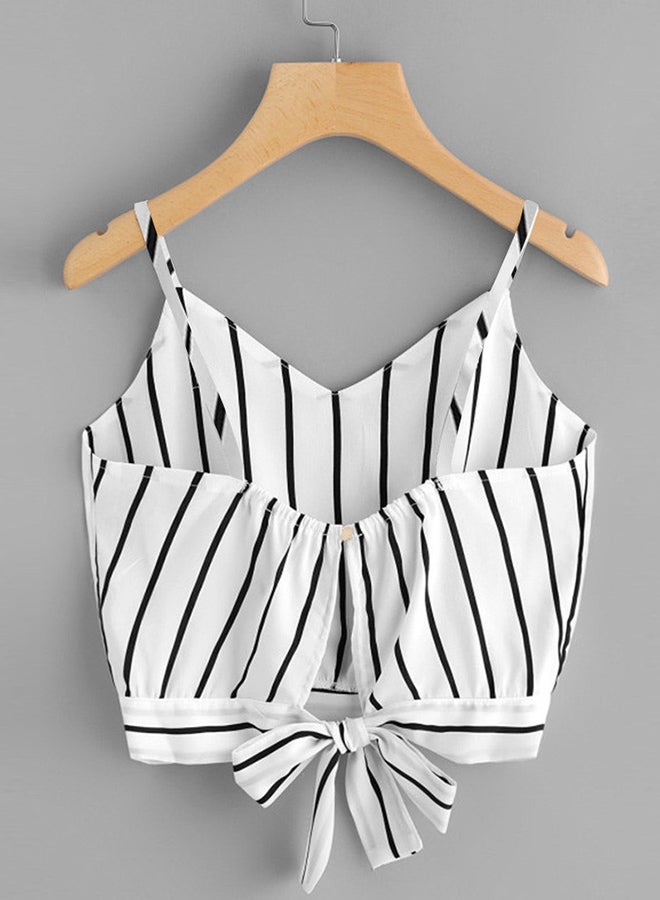 Self Tie Back Striped Cami Top White/Black - Image 2