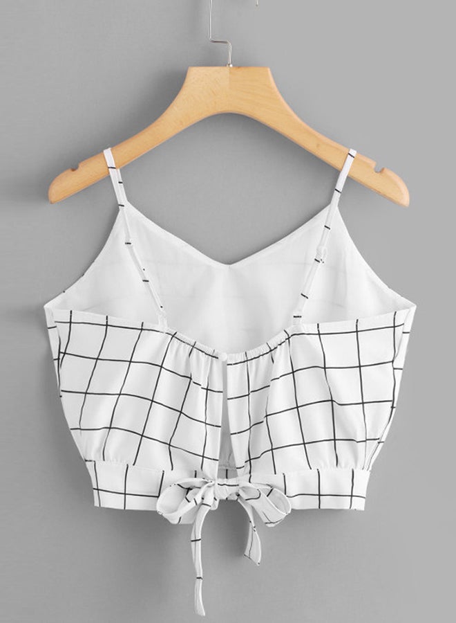 Self Tie Back Plaid Cami Top White/Black - Image 2