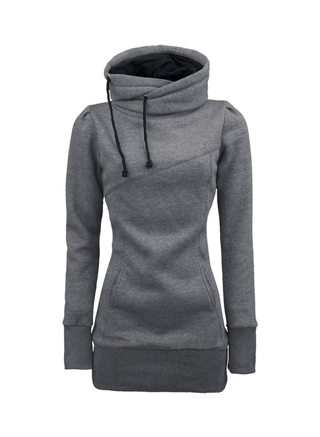 Solid Long Sleeves Hoodie Grey - Image 1