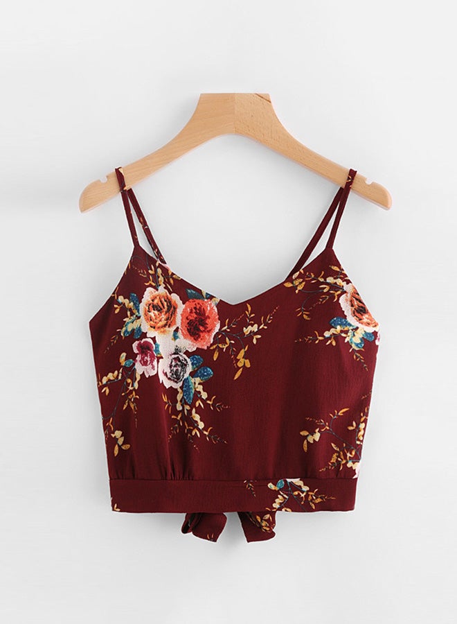 Self Tie Back Floral Print Cami Top Red - Image 1