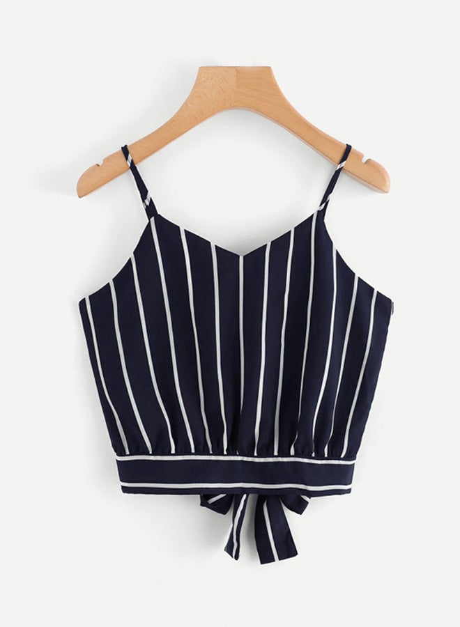 Self Tie Back Striped Cami Top Blue/White - Image 1