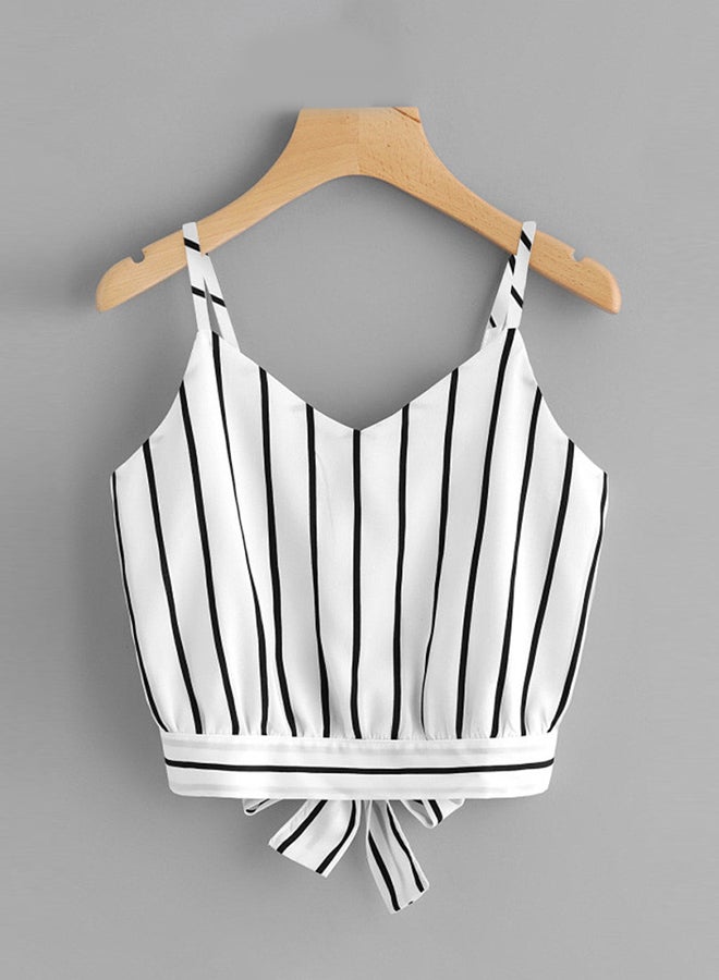 Self Tie Back Striped Cami Top White/Black - Image 1