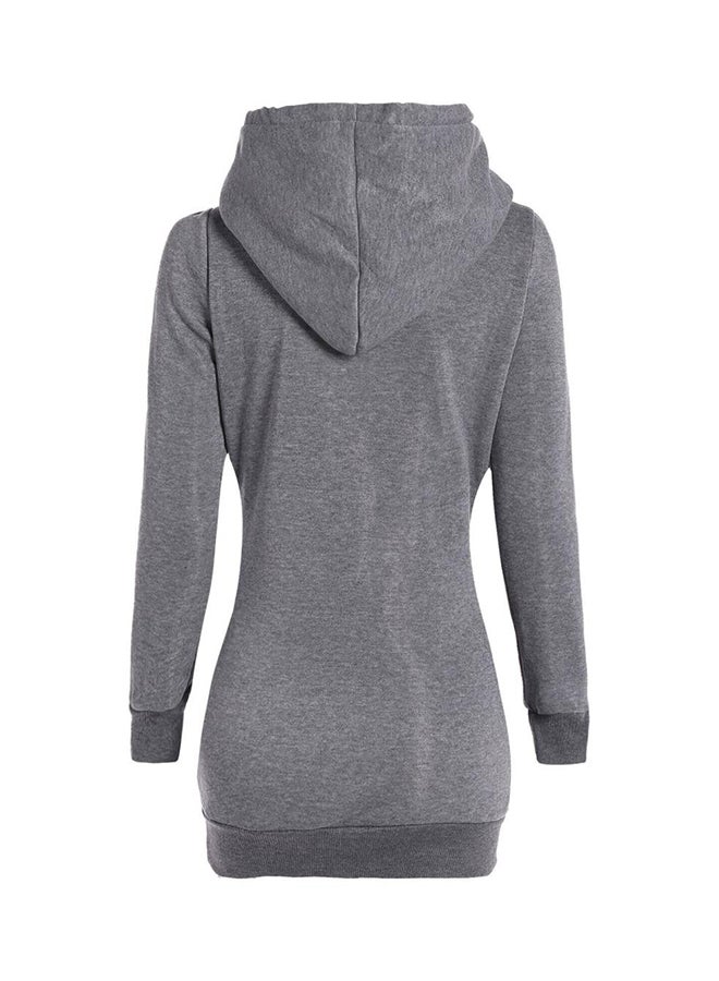 Solid Long Sleeves Hoodie Grey - Image 2