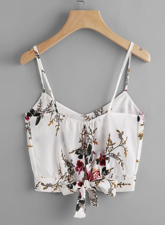 Self Tie Back Floral Print Cami Top White/Pink - Image 2