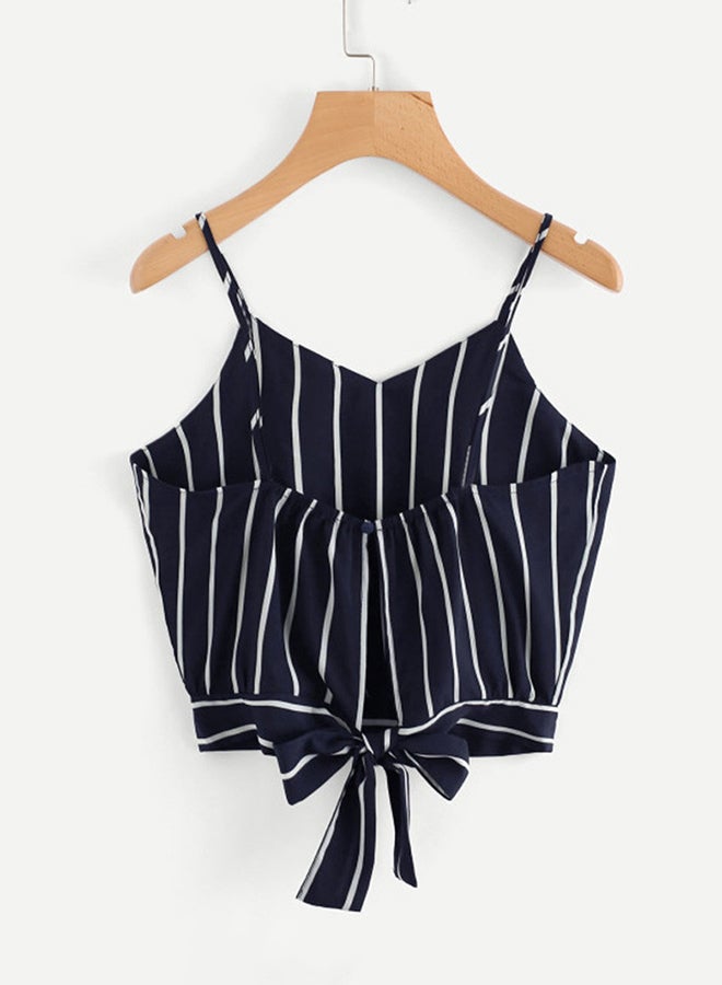 Self Tie Back Striped Cami Top Blue/White - Image 2