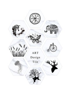 10-Piece Self Adhesive Floor Sticker Removable Decor White/Black 20x23cm