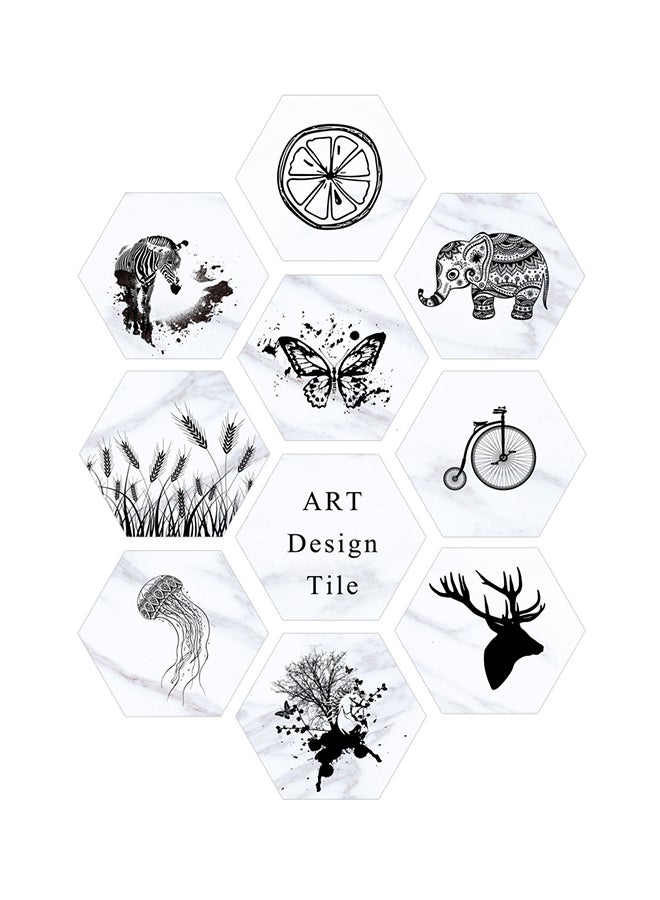 Generic - 10-Piece Self Adhesive Floor Sticker Removable Decor White/Black 20x23cm - Image 1