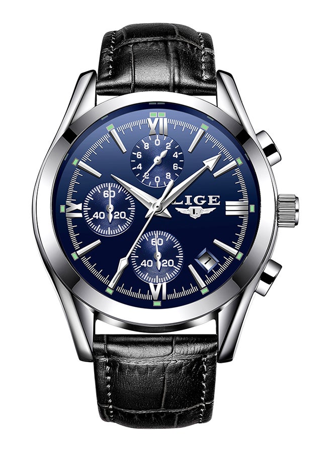 LIGE Men's Leather Band Chronograph Wrist Watch - Image 1