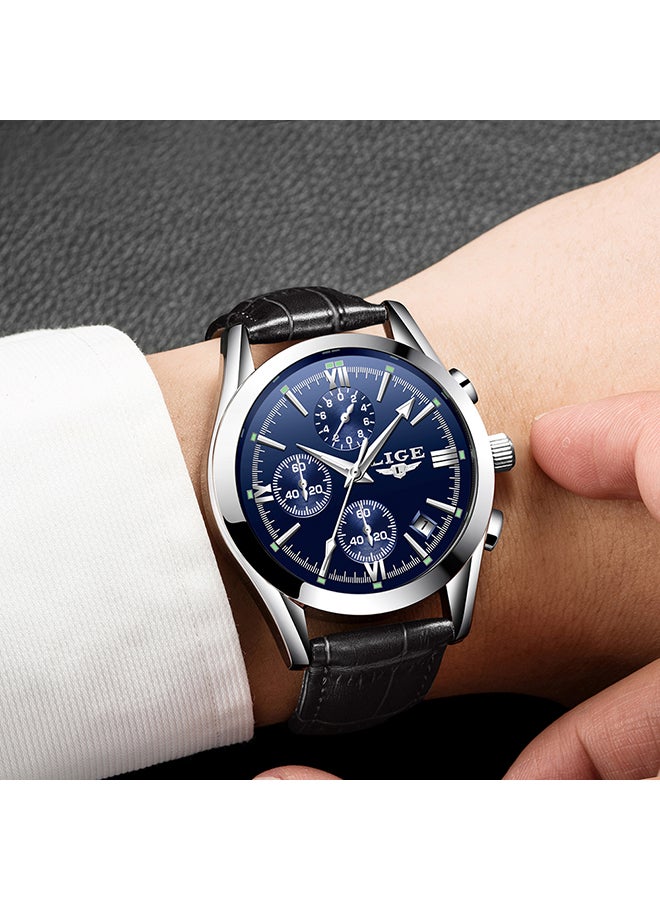 LIGE Men's Leather Band Chronograph Wrist Watch - Image 4