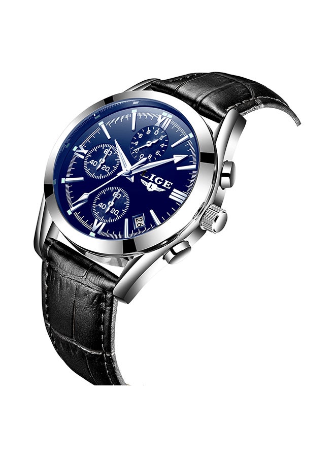 LIGE Men's Leather Band Chronograph Wrist Watch - Image 3