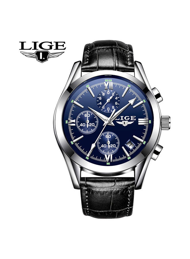 LIGE Men's Leather Band Chronograph Wrist Watch - Image 2
