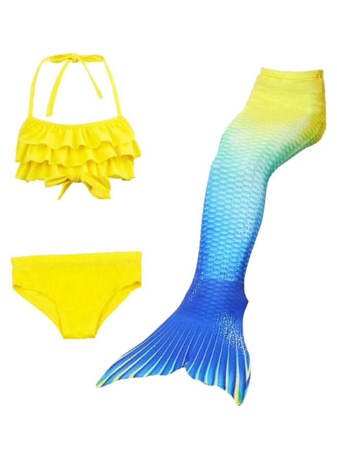Cuts & Fits 4 Piece Girls Flipper Sparkle Mermaid Tail With Monofin And Bikini Set Yellow  - Image 2