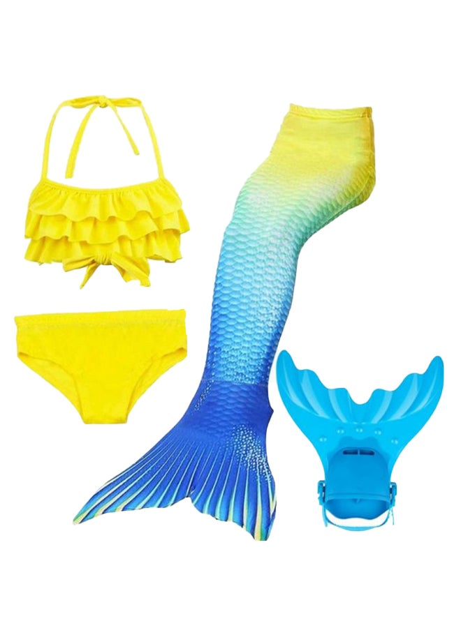 Cuts & Fits 4 Piece Girls Flipper Sparkle Mermaid Tail With Monofin And Bikini Set Yellow  - Image 3