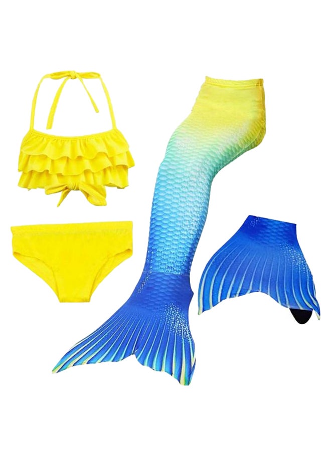 Cuts & Fits 4 Piece Girls Flipper Sparkle Mermaid Tail With Monofin And Bikini Set Yellow  - Image 1