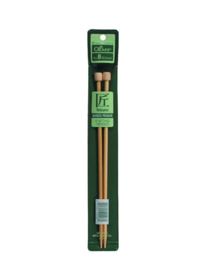 Clover 2-Piece Takumi Bamboo Premium Knitting Needle Set Brown 9inch 
