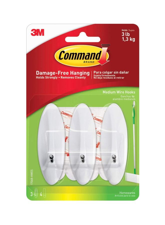 Command 3-Piece Medium Wire Hooks White 3.1x1.1x1.1inch - Image 1