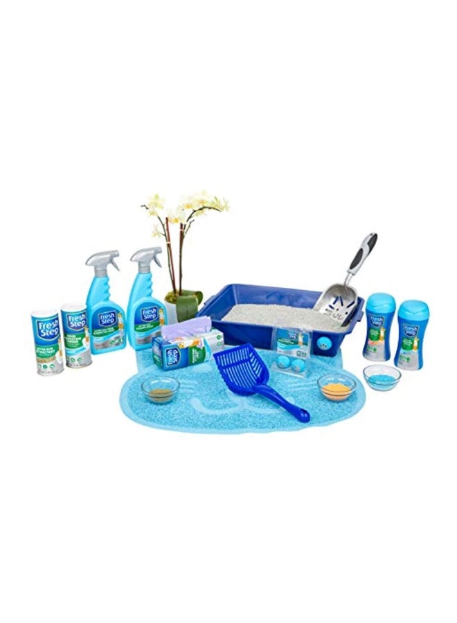 Fresh Step - 6-Piece Cat Litter Cleaning And Essentials Kit Blue/Grey/Silver - Image 1