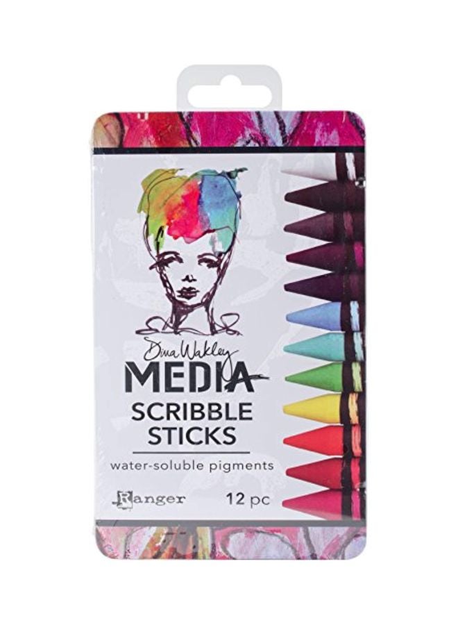 Ranger 12-Piece Dina Wakley Media Scribble Sticks Pink/Yellow/Green - Image 1