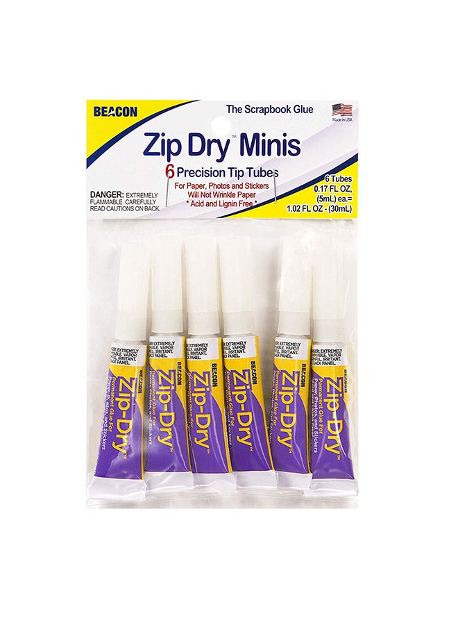 طقم أنابيب غراء زيب دراي مينيز للصق الأوراق مكون من 6 قطع شفاف
