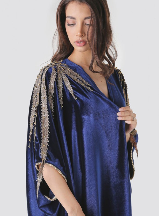Bousni - Lace Patched Kaftan Abaya Royal Blue - Image 1
