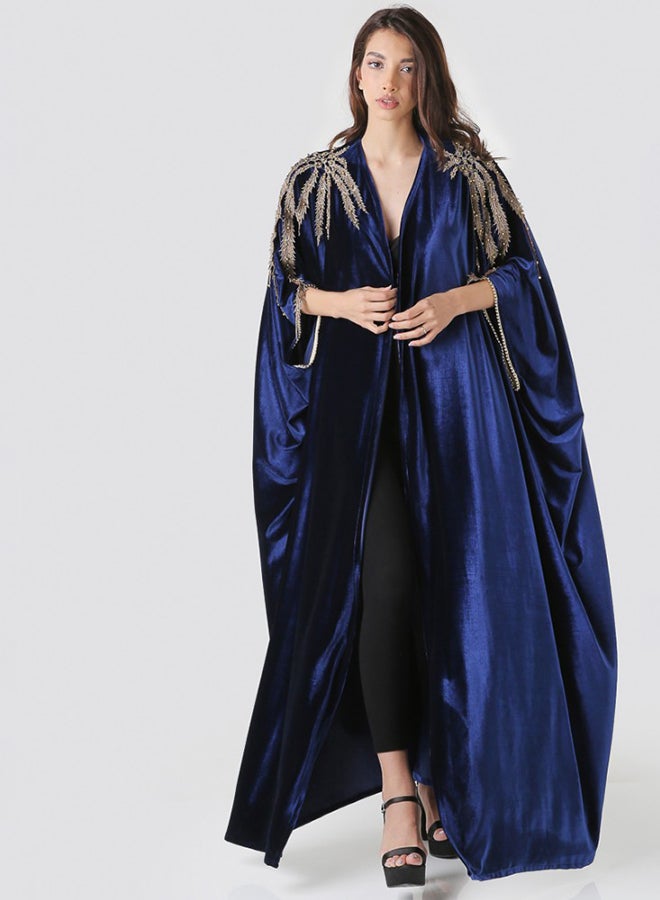 Bousni - Lace Patched Kaftan Abaya Royal Blue - Image 1