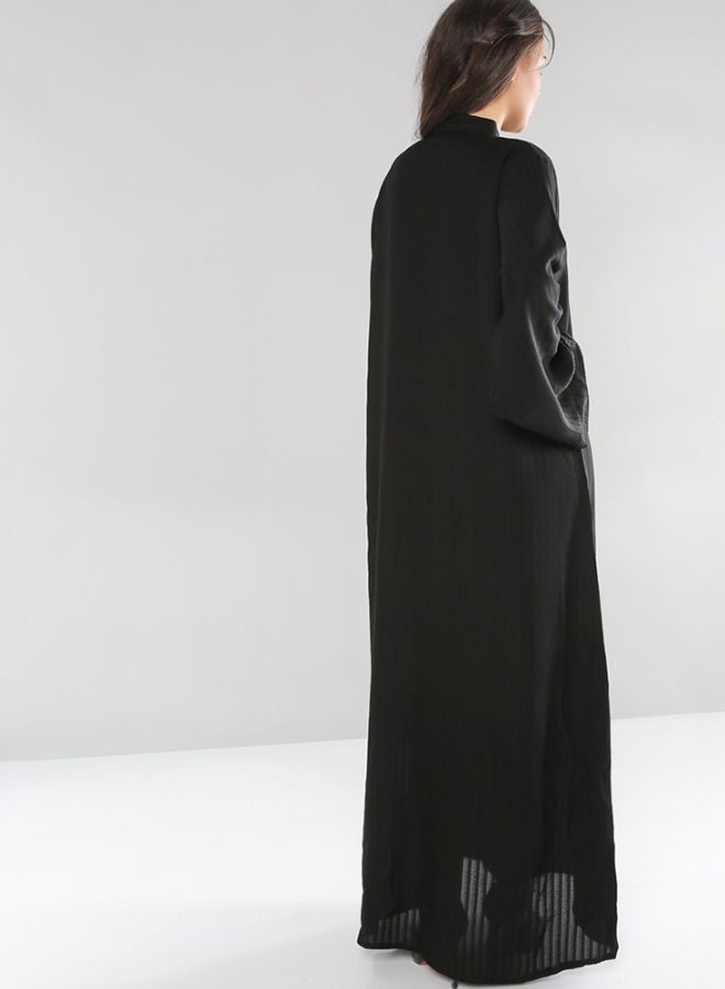 بوسني عباية بتصميم رقبة ذات قبة أسود - Image 2