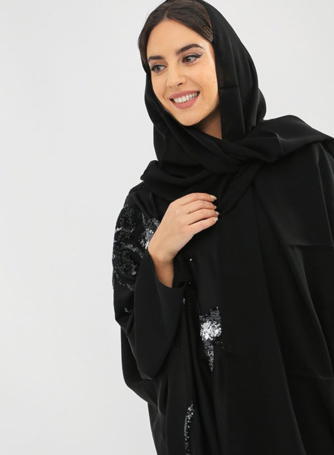 بوسني عباية قفطان مطرزة بالترتر أسود - Image 4