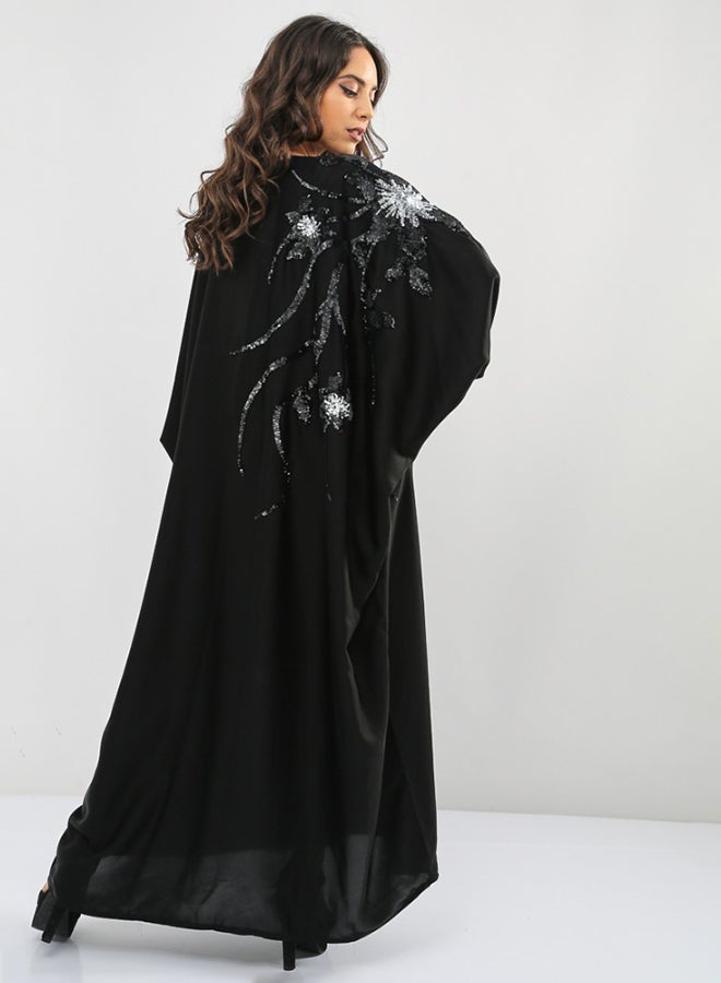 بوسني عباية قفطان مطرزة بالترتر أسود - Image 2