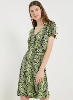 Snake Print  Short Sleeve Midi Dress Green - v1558525878/N23085441A_1