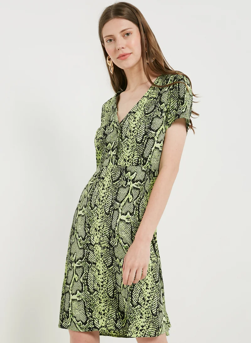 NA-KD Snake Print  Short Sleeve Midi Dress