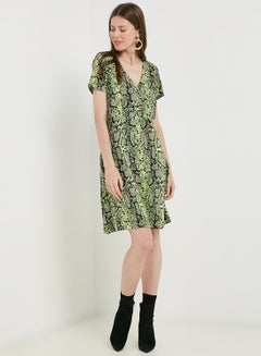 Snake Print  Short Sleeve Midi Dress Green - v1558525878/N23085441A_3